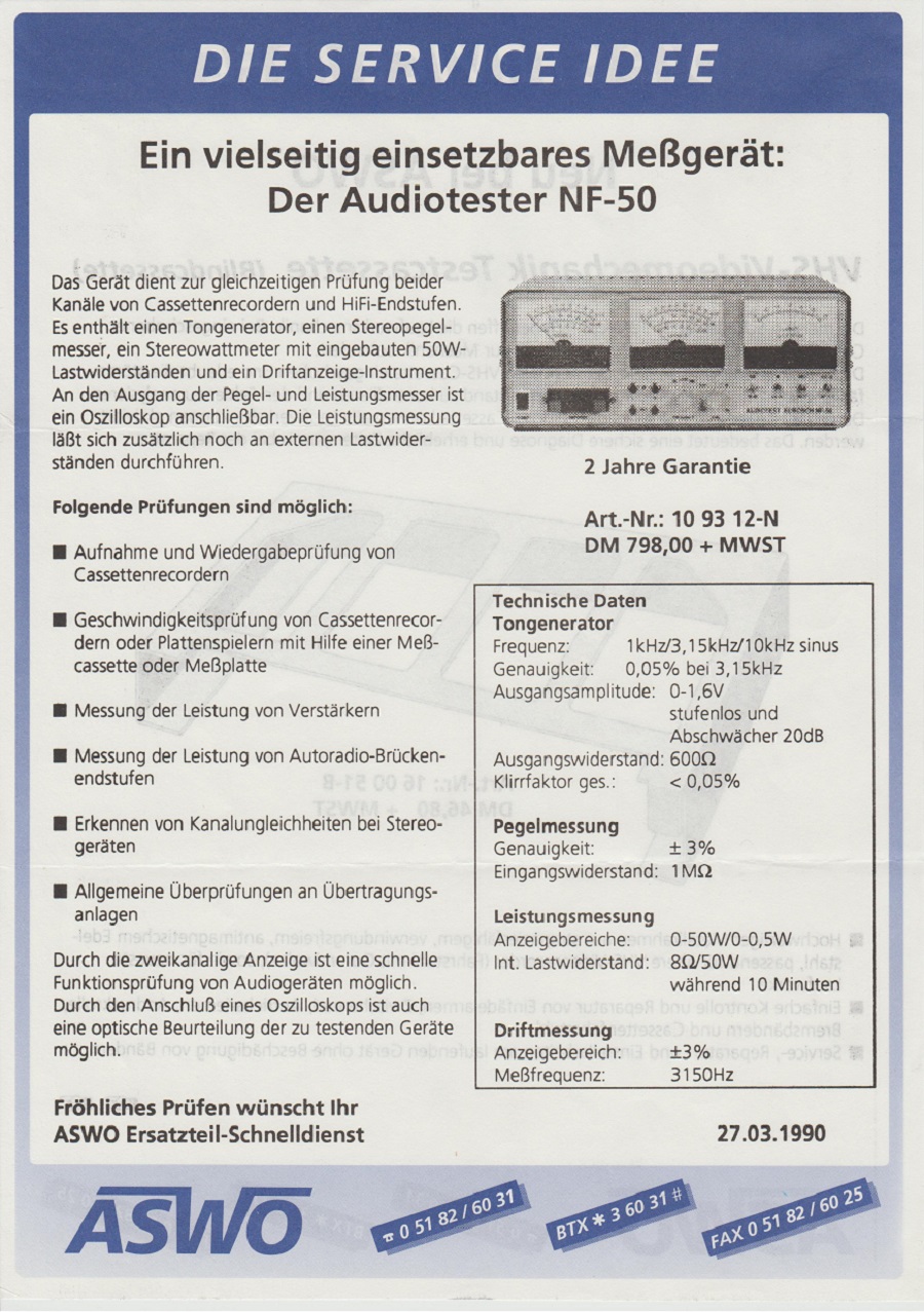 ASWO Audiotester NF-50 27.03.1990